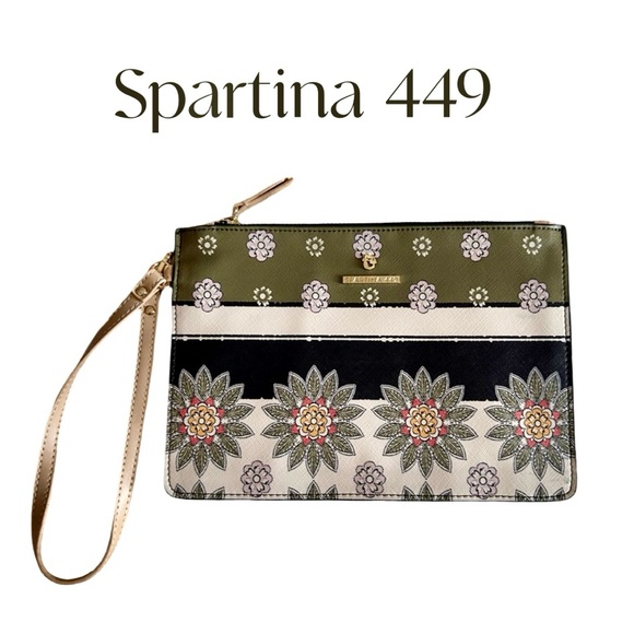 Spartina 449 Olive/Black Floral BOHO Clutch Wristlet EUC - Picture 1 of 8